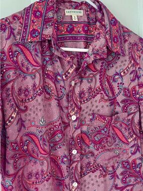Earthbound Trading Co. Unisex Small Button Down Purple Paisley Boho Shirt